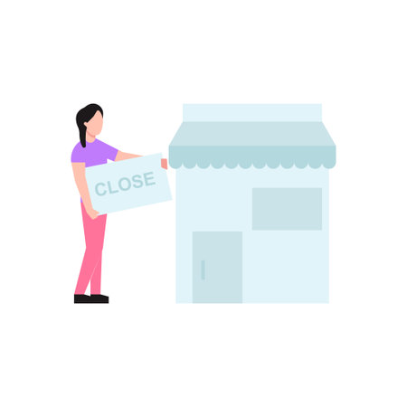 The girl is holding a closed board.のイラスト素材