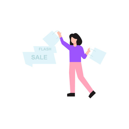 A girl is shopping at a flash sale.のイラスト素材