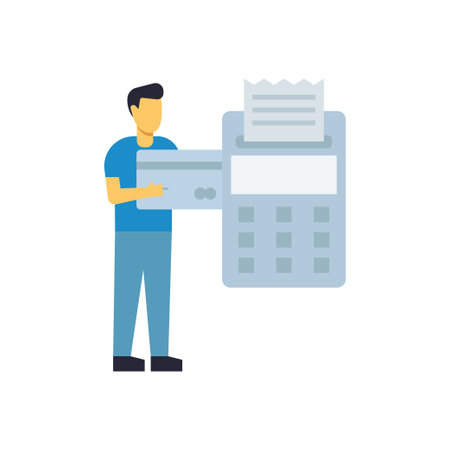 Boy paying with EDC machine.のイラスト素材