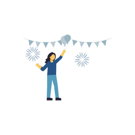 The girl is celebrating with fireworks.のイラスト素材