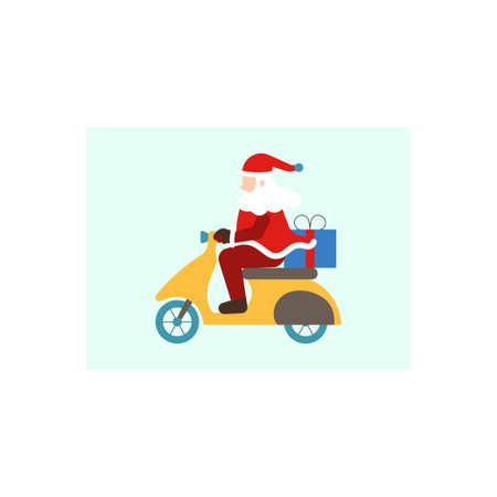 Santa delivers Christmas presents on a scooter.のイラスト素材