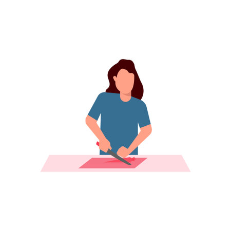 The girl is cutting vegetables.のイラスト素材