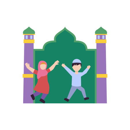 Children are coming from the mosque.のイラスト素材