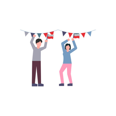 Boy and girl celebrate Indonesian Independence Day.のイラスト素材