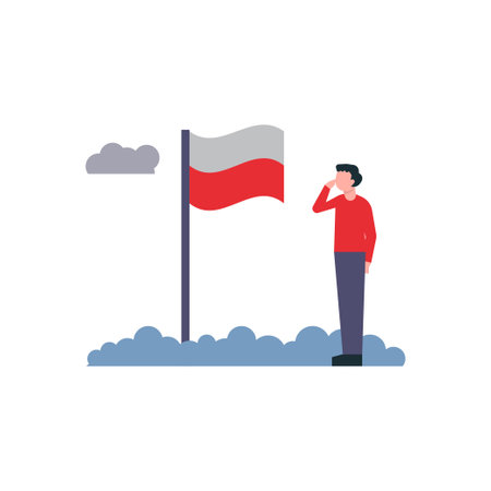 The boy is saluting the country's flag.のイラスト素材