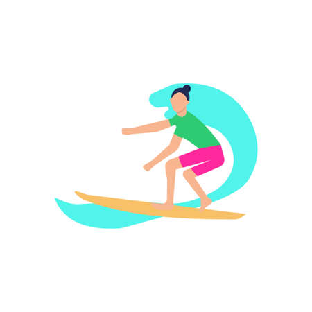 The girl is surfing in the water.のイラスト素材