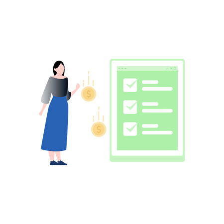The girl is working on the dollar checklist.のイラスト素材