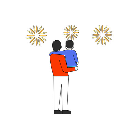 Boy and child watching the fireworks.のイラスト素材