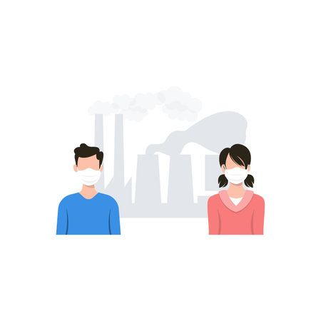 Man and woman wearing medical masks. Pollution of the environment concept.のイラスト素材
