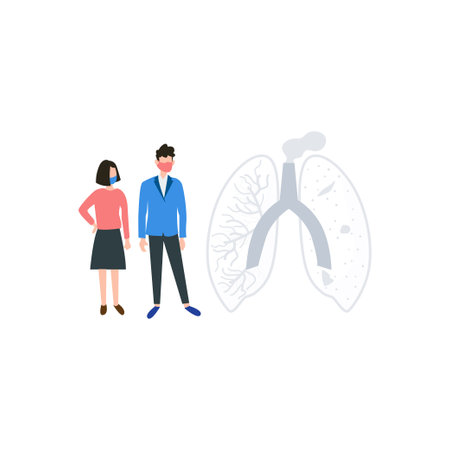 Boy and girl looking at lung disease from air pollution.のイラスト素材