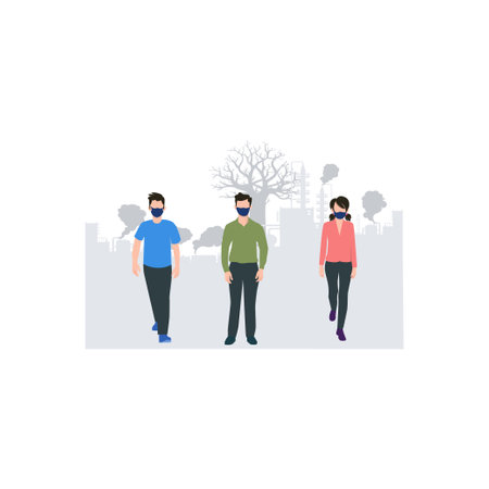 People are wearing masks to avoid air pollution.のイラスト素材