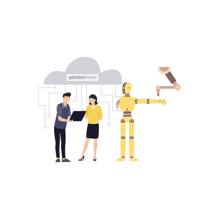 A boy and a girl are talking about robotic technology.のイラスト素材