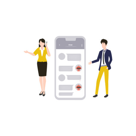 Boy and girl chatting on mobile.のイラスト素材
