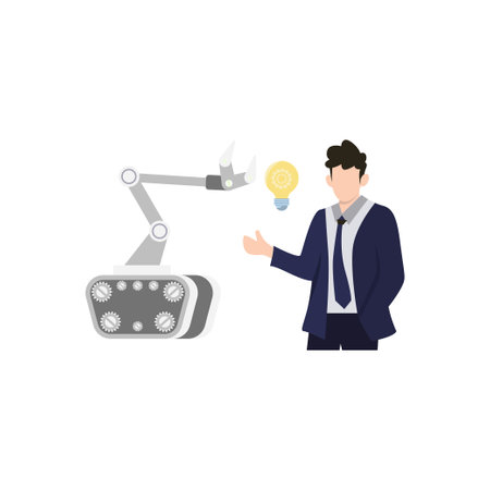 Boy looking at robotic technology ideas.のイラスト素材