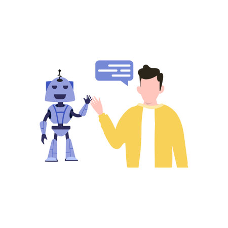 The boy is talking to the robot.のイラスト素材
