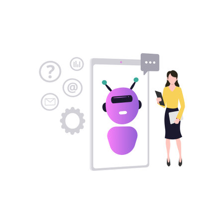 The girl is talking to the robot.のイラスト素材