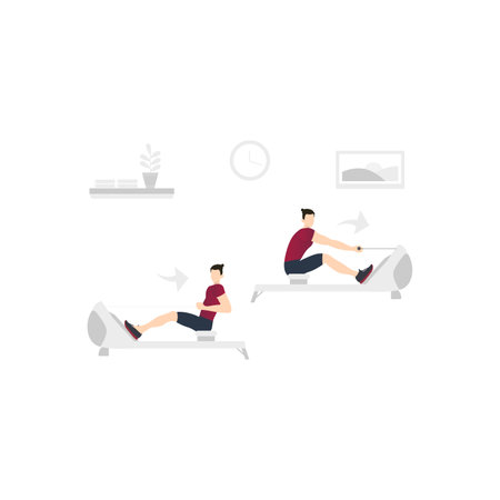 Man and woman doing exercises at home. Flat style vector illustration.