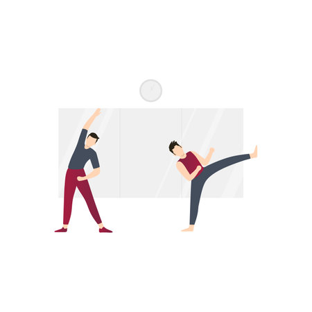 Flat design modern vector illustration concept of two people doing yoga and stretching exercises.のイラスト素材