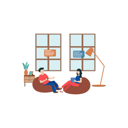 A boy and a girl are talking to each other.のイラスト素材