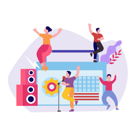 Dancing people vector concept for banner, website design or landing web pageのイラスト素材