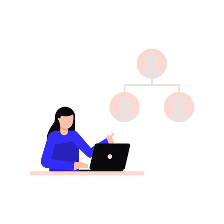 The girl is working on his laptop.のイラスト素材