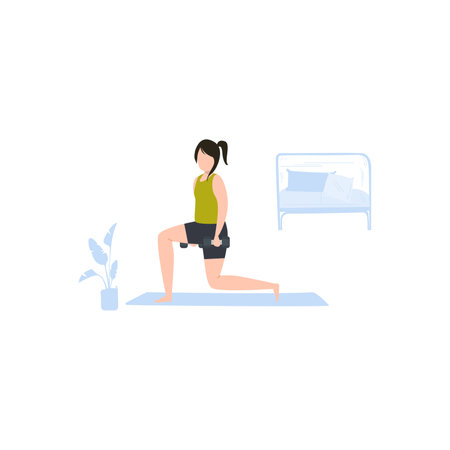 Woman doing yoga at home. Vector illustration in a flat style.のイラスト素材