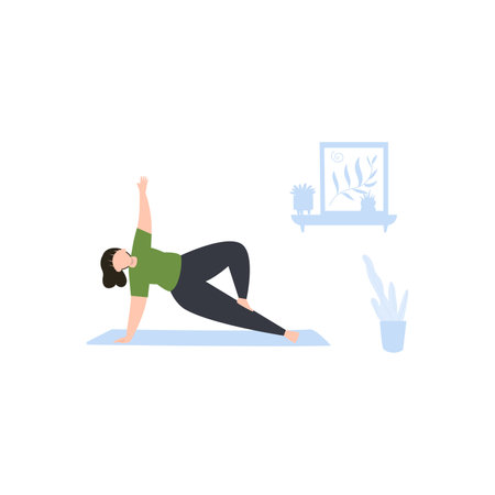 Woman practicing yoga at home. Vector illustration in a flat style.のイラスト素材