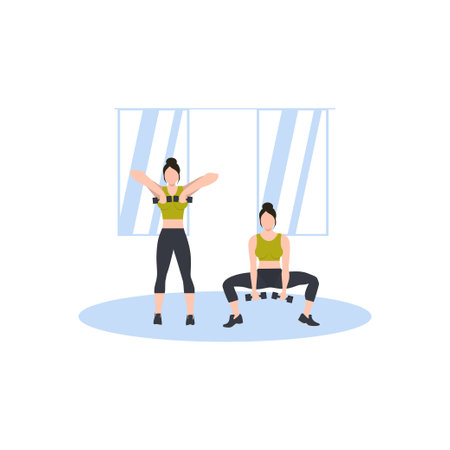 Girls exercising with dumbbells.のイラスト素材