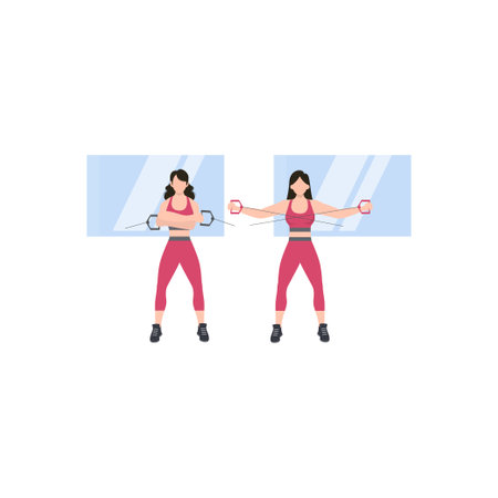 The girl is doing a stretching exercise.のイラスト素材