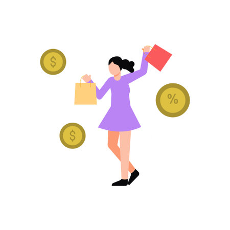 The girl is carrying shopping bags.のイラスト素材