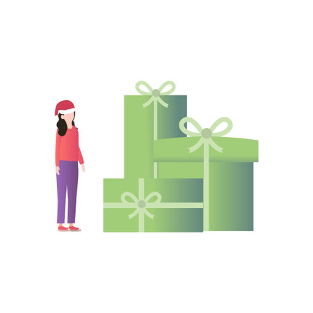 The girl is looking at the presents.のイラスト素材