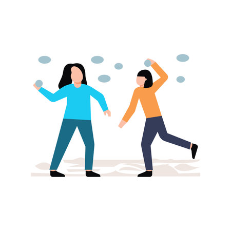 The girls are playing with snowballs.のイラスト素材