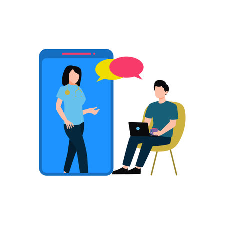 Female doctor checking up girl online.のイラスト素材