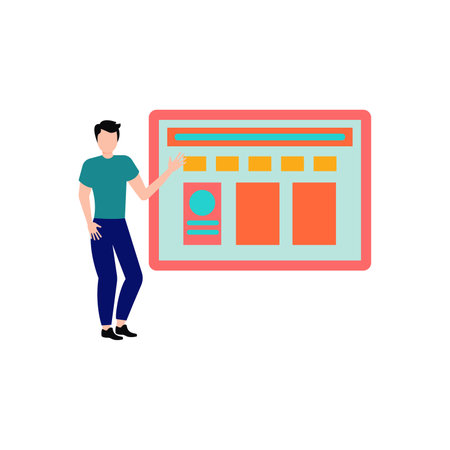 Man with a tablet computer. Vector illustration in a flat style.のイラスト素材