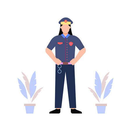 A female police officer is standing.のイラスト素材