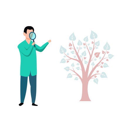 The boy is researching plants.のイラスト素材