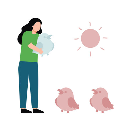 The girl is keeping the chicks in the sunlight.のイラスト素材