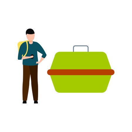 A boy is standing wearing a school bagのイラスト素材
