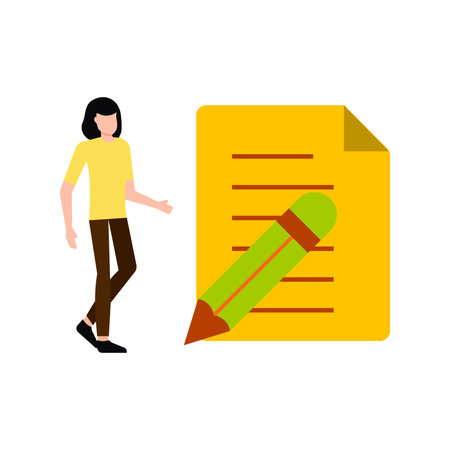 The girl is writing on the paper.のイラスト素材