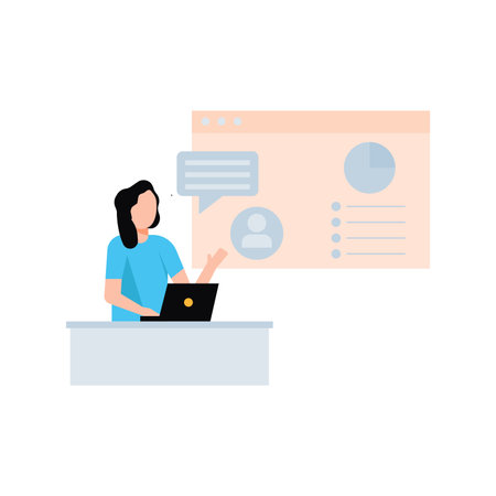 Girl working on web page on laptop.のイラスト素材