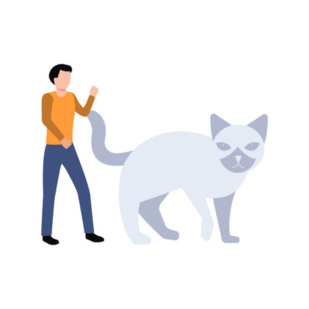 The boy is training the cat.のイラスト素材