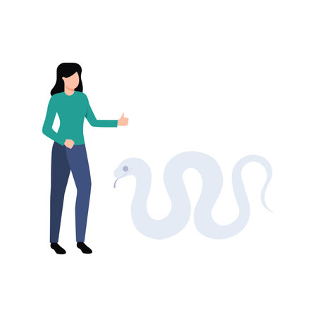 The girl is standing looking at the snakeのイラスト素材