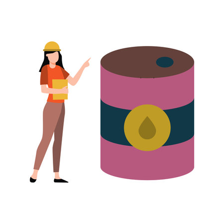 The girl is looking at the oil barrel.のイラスト素材