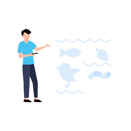 The boy is looking at the animals.のイラスト素材