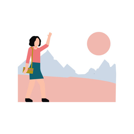 The girl is walking and waving.のイラスト素材