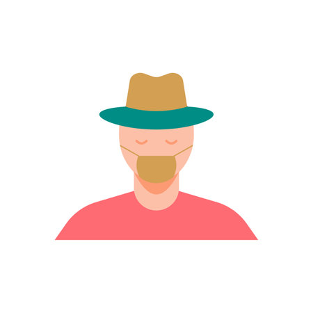 Man in hat and mask flat icon isolated on white background for web and mobile designのイラスト素材