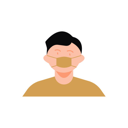 Man in medical mask isolated on white background. Flat style vector illustration.のイラスト素材