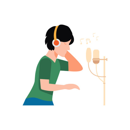 The girl is singing into the recorder.のイラスト素材