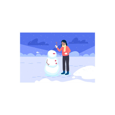 The girl is making a snowman.のイラスト素材