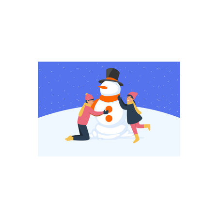 A boy and a girl are making a snowman.のイラスト素材